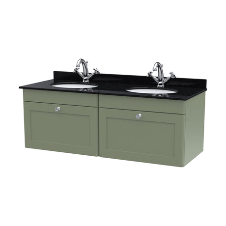 [BFCL894BR2] Swynnerton Traditional 2 Drawer Wall Hung Vanity Basin Unit with Double 1 Tap Hole Black Marble Worktop and Basin, 1200mm, Choice of Colour - Cutout