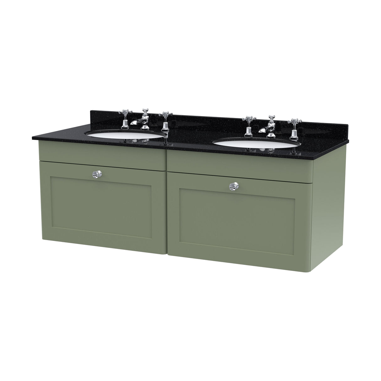 [BFCL894BR6] Swynnerton Traditional 2 Drawer Wall Hung Vanity Basin Unit with Double 3 Tap Hole Black Marble Worktop and Basin, 1200mm, Choice of Colour - Cutout