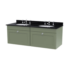 [BFCL894BR6] Swynnerton Traditional 2 Drawer Wall Hung Vanity Basin Unit with Double 3 Tap Hole Black Marble Worktop and Basin, 1200mm, Choice of Colour - Cutout