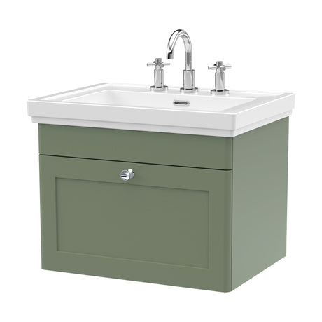 [BFCL894B] Swynnerton Traditional 1 Drawer Wall Hung Vanity Basin Unit with 3 Tap Hole Traditional Fireclay Basin, Choice of Size and Colour - Cutout