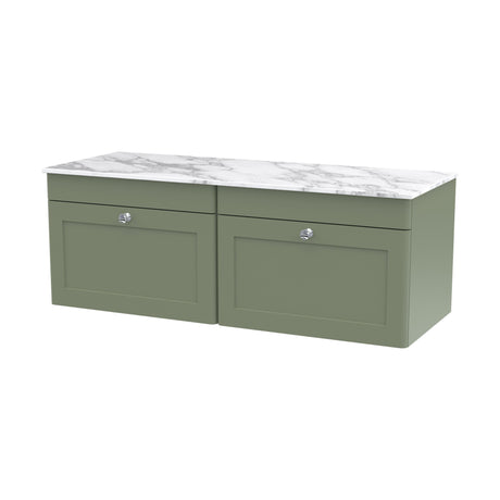 [BFCL894CMT2] Swynnerton Traditional 2 Drawer Wall Hung Vanity Unit with Marble Top, Satin Green, 1200mm - Cutout