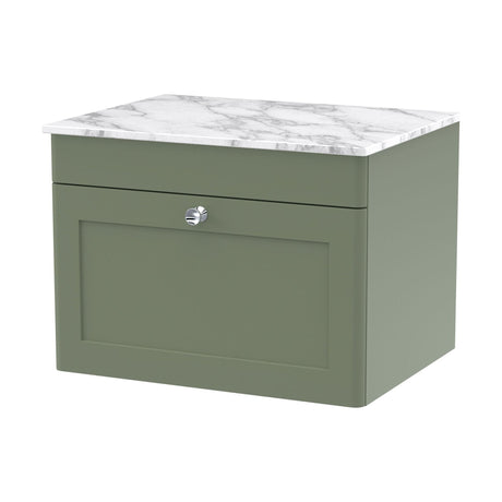 [BFCL894CMT] Swynnerton Traditional 1 Drawer Wall Hung Vanity Unit with Marble Top, Satin Green, 600mm - Cutout