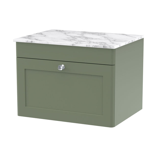 [BFCL894CMT] Swynnerton Traditional 1 Drawer Wall Hung Vanity Unit with Marble Top, Satin Green, 600mm - Cutout