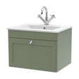 [BFCL894C] Swynnerton Traditional 1 Drawer Wall Hung Vanity Unit with Basin, Satin Green, 600mm - Cutout
