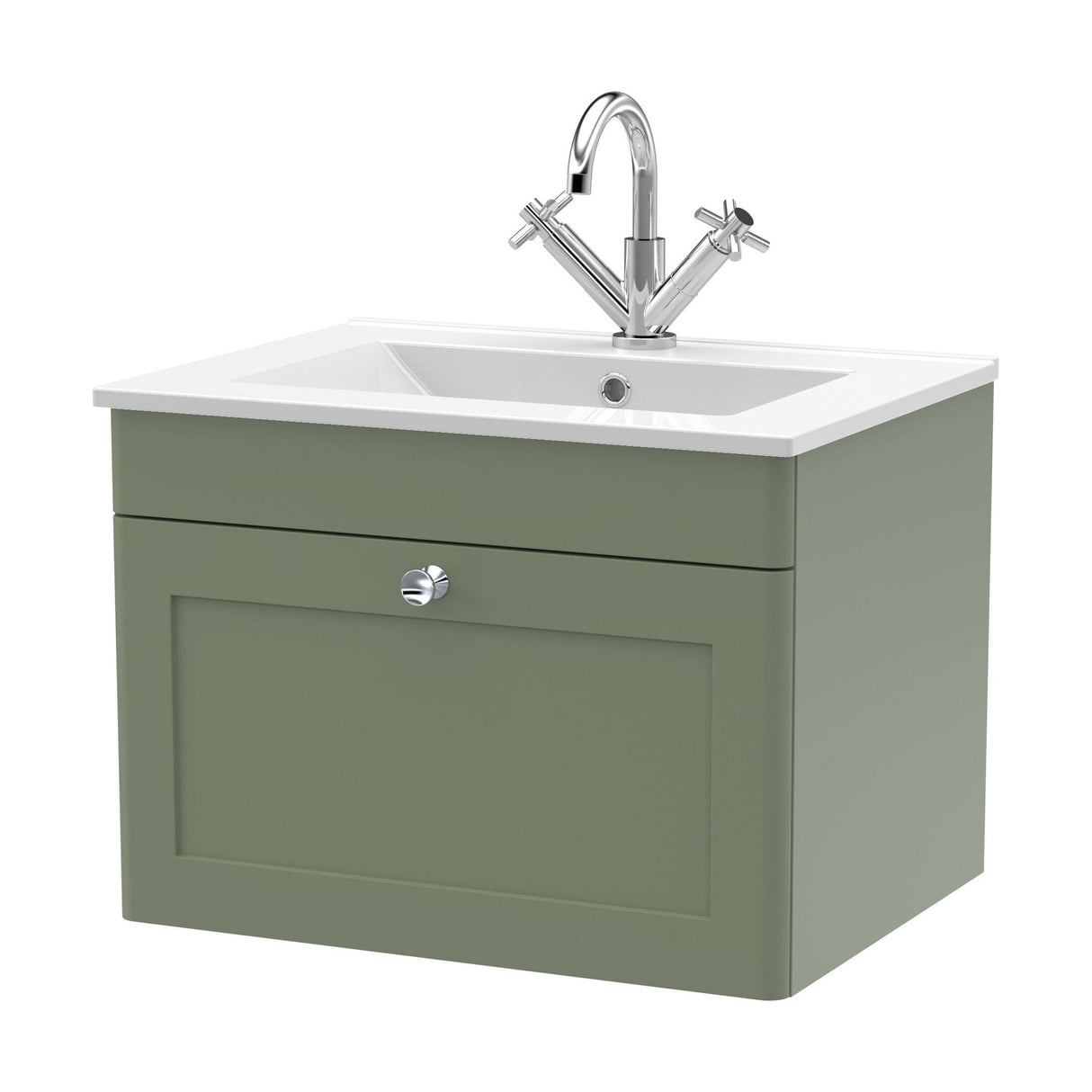 [BFCL894C] Swynnerton Traditional 1 Drawer Wall Hung Vanity Basin Unit with 1 Tap Hole Minimalist Ceramic Basin, Choice of Size and Colour - Cutout