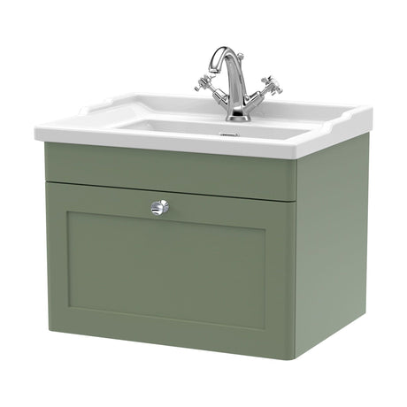 [BFCL894F] Swynnerton Traditional 1 Drawer Wall Hung Vanity Basin Unit with 1 Tap Hole Traditional Ceramic Basin, Choice of Size and Colour - Cutout