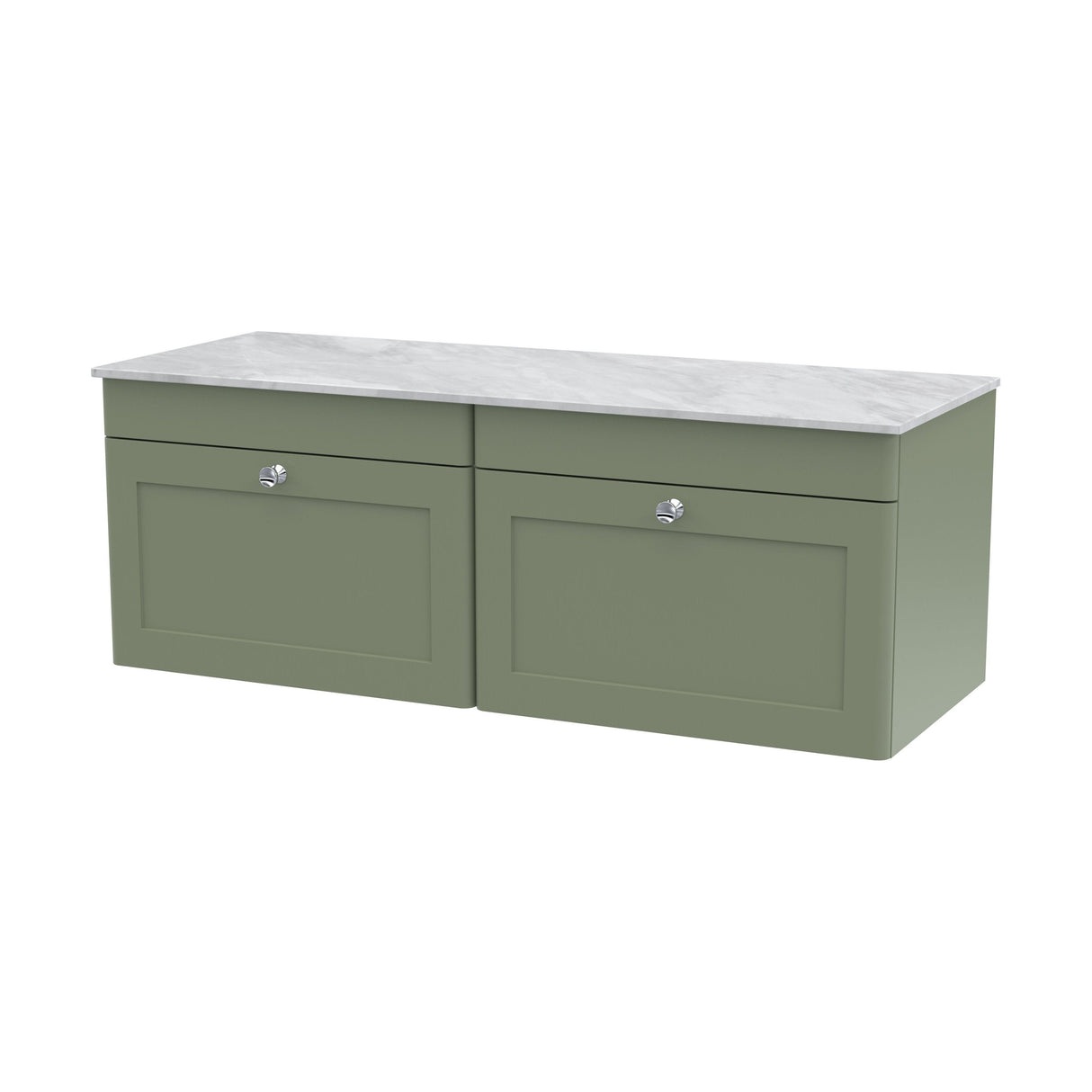 [BFCL894GMT2] Swynnerton Traditional 2 Drawer Wall Hung Vanity Unit with Marble Top, Satin Green, 1200mm - Cutout