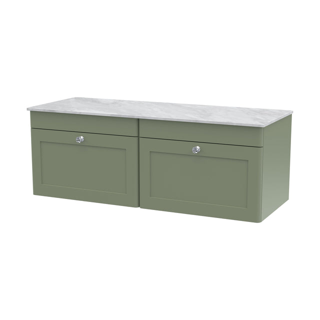 [BFCL894GMT2] Swynnerton Traditional 2 Drawer Wall Hung Vanity Unit with Marble Top, Satin Green, 1200mm - Cutout
