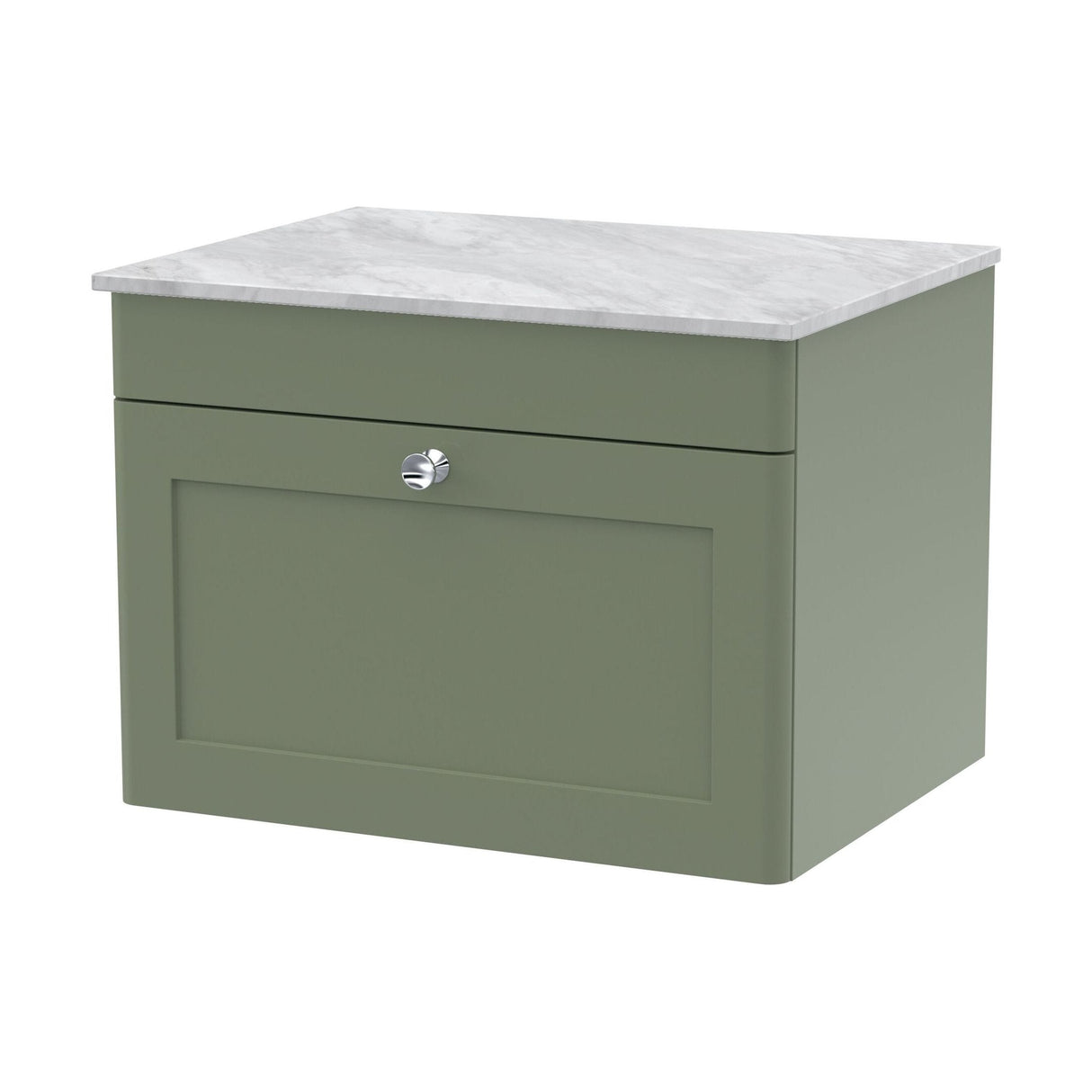 [BFCL894GMT] Swynnerton Traditional 1 Drawer Wall Hung Vanity Unit with Marble Top, Satin Green, 600mm - Cutout