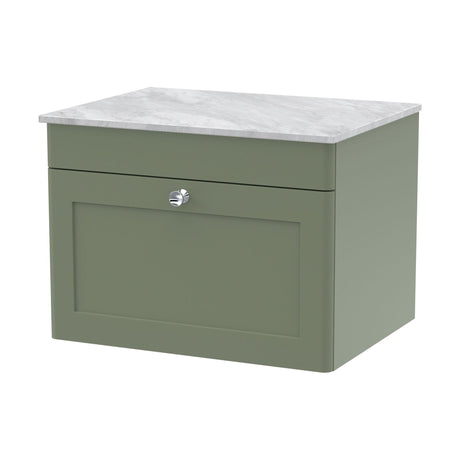 [BFCL894GMT] Swynnerton Traditional 1 Drawer Wall Hung Vanity Unit with Marble Top, Satin Green, 600mm - Cutout