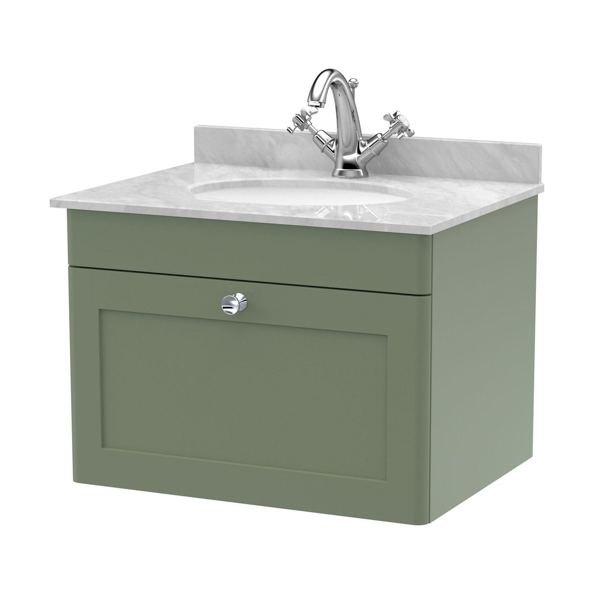 [BFCL894GR1] Swynnerton Traditional 1 Drawer Wall Hung Vanity Unit with Grey Marble Worktop and 1 Tap Hole Basin, Choice of Size and Colour - Cutout