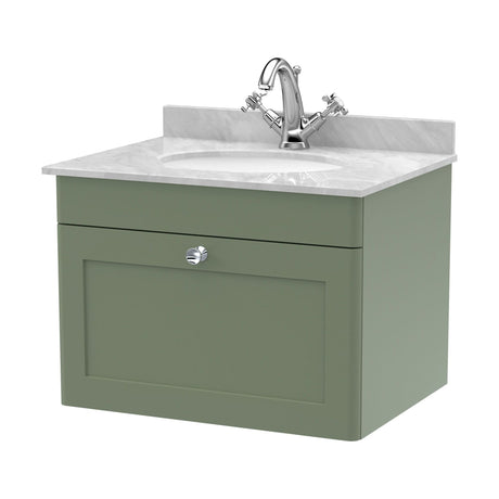 [BFCL894GR1] Swynnerton Traditional 1 Drawer Wall Hung Vanity Unit with Grey Marble Worktop and 1 Tap Hole Basin, Choice of Size and Colour - Cutout