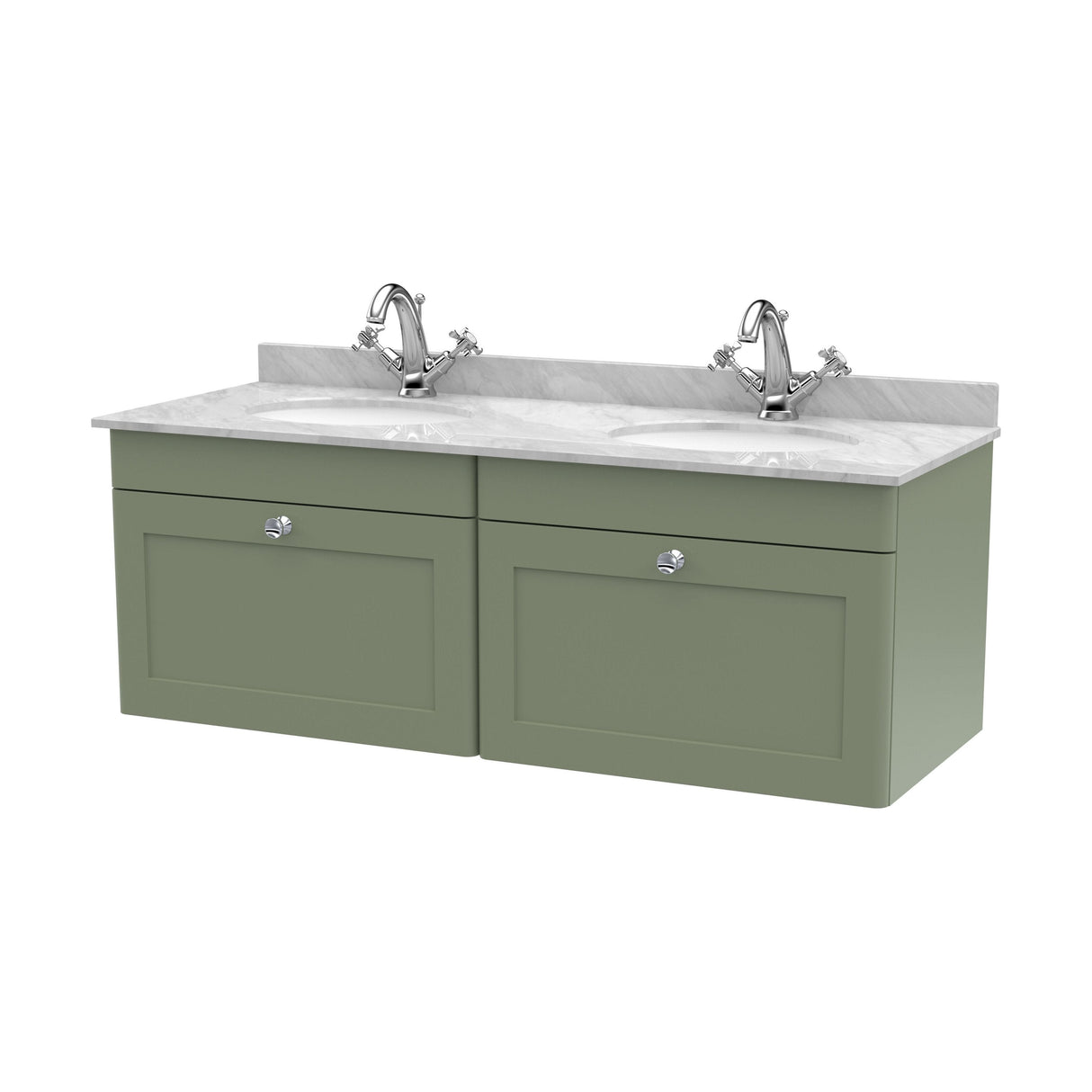 [BFCL894GR2] Swynnerton Traditional 2 Drawer Wall Hung Vanity Basin Unit with Double 1 Tap Hole Grey Marble Basin, 1200mm, Choice of Colour - Cutout
