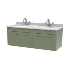 [BFCL894GR2] Swynnerton Traditional 2 Drawer Wall Hung Vanity Basin Unit with Double 1 Tap Hole Grey Marble Basin, 1200mm, Choice of Colour - Cutout