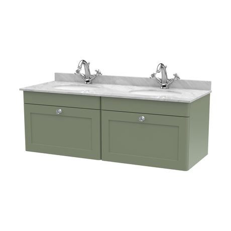 [BFCL894GR2] Swynnerton Traditional 2 Drawer Wall Hung Vanity Basin Unit with Double 1 Tap Hole Grey Marble Basin, 1200mm, Choice of Colour - Cutout