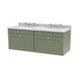 [BFCL894GR6] Swynnerton Traditional 2 Drawer Wall Hung Vanity Unit with Double Marble Basin, Satin Green, 1200mm - Cutout
