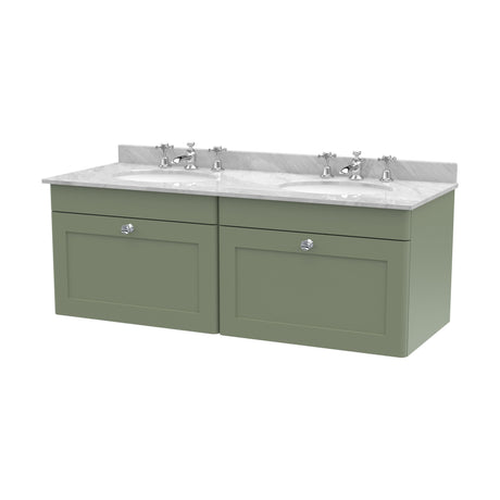 [BFCL894GR6] Swynnerton Traditional 2 Drawer Wall Hung Vanity Basin Unit with Double 3 Tap Hole Grey Marble Basin, 1200mm, Choice of Colour - Cutout