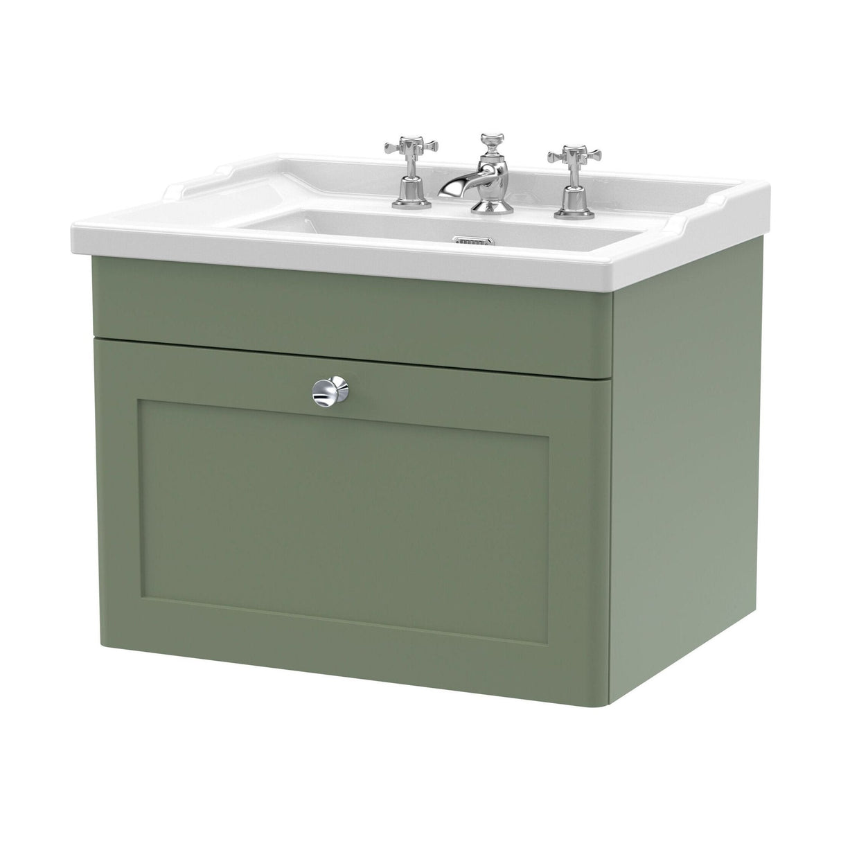 [BFCL894G] Swynnerton Traditional 1 Drawer Wall Hung Vanity Basin Unit with 3 Tap Hole Traditional Ceramic Basin, Choice of Size and Colour - Cutout