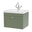 [BFCL894L] Swynnerton Traditional 1 Drawer Wall Hung Vanity Unit with Fireclay Basin, Satin Green, 600mm - Cutout