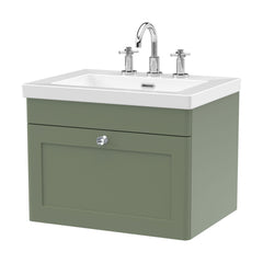 [BFCL894M] Swynnerton Traditional 1 Drawer Wall Hung Vanity Basin Unit with 3 Tap Hole Modern Fireclay Basin, Choice of Size and Colour - Cutout