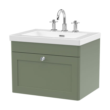 [BFCL894M] Swynnerton Traditional 1 Drawer Wall Hung Vanity Basin Unit with 3 Tap Hole Modern Fireclay Basin, Choice of Size and Colour - Cutout