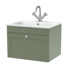 [BFCL894P] Swynnerton Traditional 1 Drawer Wall Hung Vanity Basin Unit with 1 Tap Hole Stone Basin, Choice of Size and Colour - Cutout