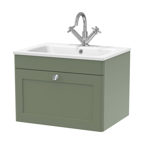 [BFCL894P] Swynnerton Traditional 1 Drawer Wall Hung Vanity Basin Unit with 1 Tap Hole Stone Basin, Choice of Size and Colour - Cutout