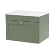 [BFCL894WMT] Swynnerton Traditional 1 Drawer Wall Hung Vanity Unit with Marble Top, Satin Green, 600mm - Cutout