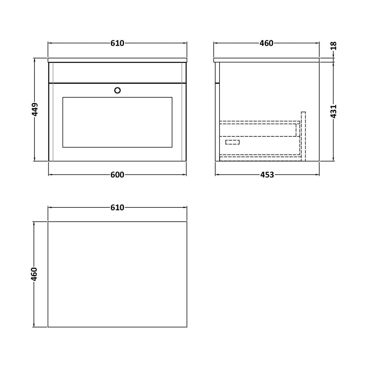 [BFCL894WMT] Swynnerton Traditional 1 Drawer Wall Hung Vanity Unit with White Marble Worktop, Choice of Size and Colour - Technical Drawing