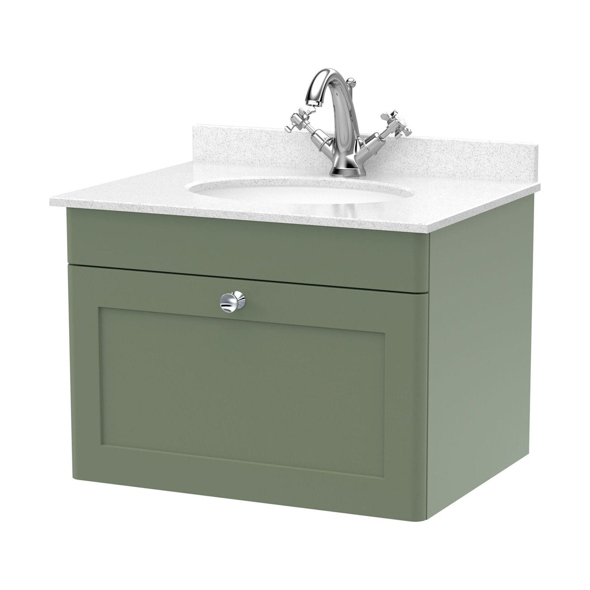 [BFCL894WR1] Swynnerton Traditional 1 Drawer Wall Hung Vanity Basin Unit with 1 Tap Hole White Marble Worktop and Basin, Choice of Size and Colour - Cutout