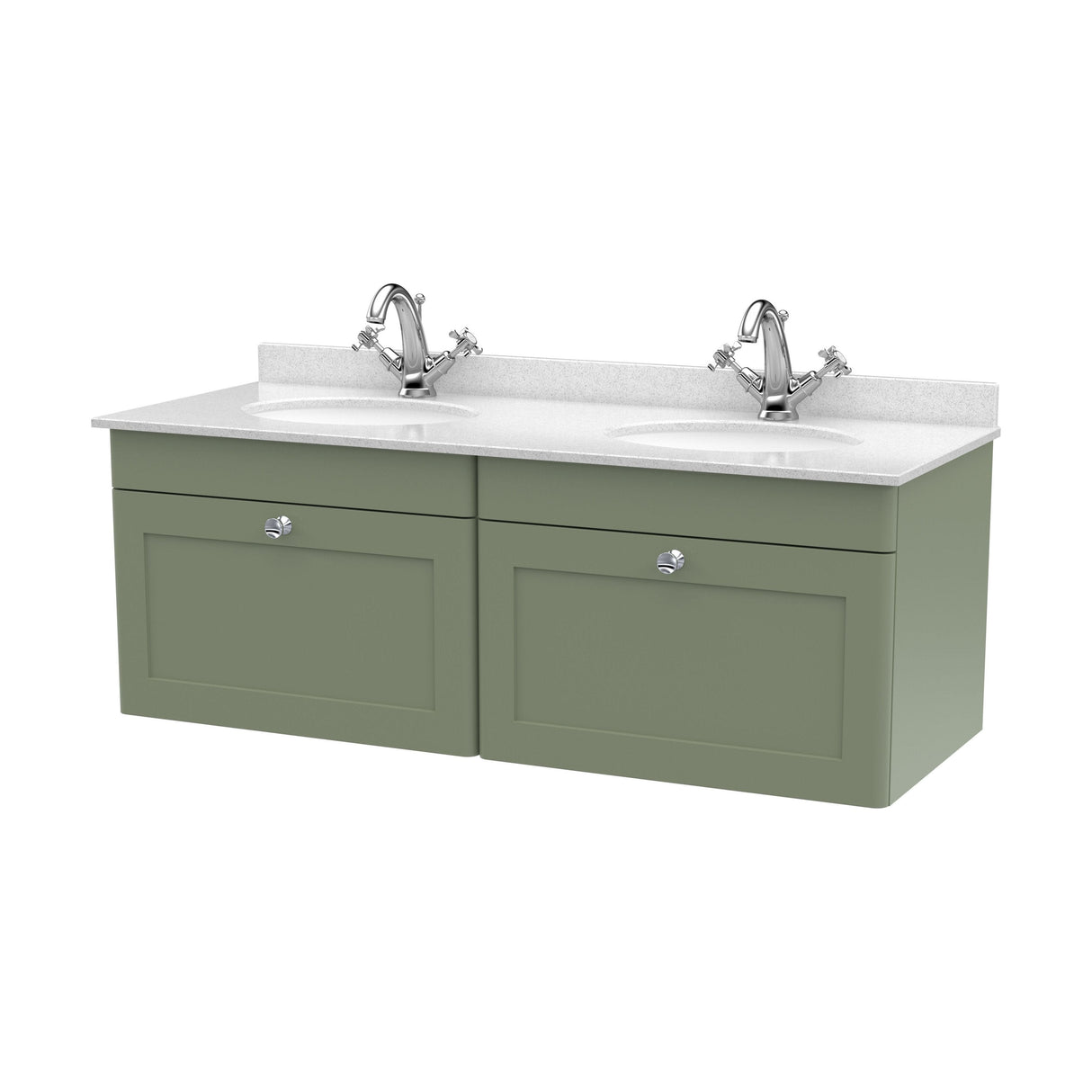[BFCL894WR2] Swynnerton Traditional 2 Drawer Wall Hung Vanity Basin Unit with Double 1 Tap Hole White Marble Worktop and Basin, 1200mm, Choice of Colour - Cutout