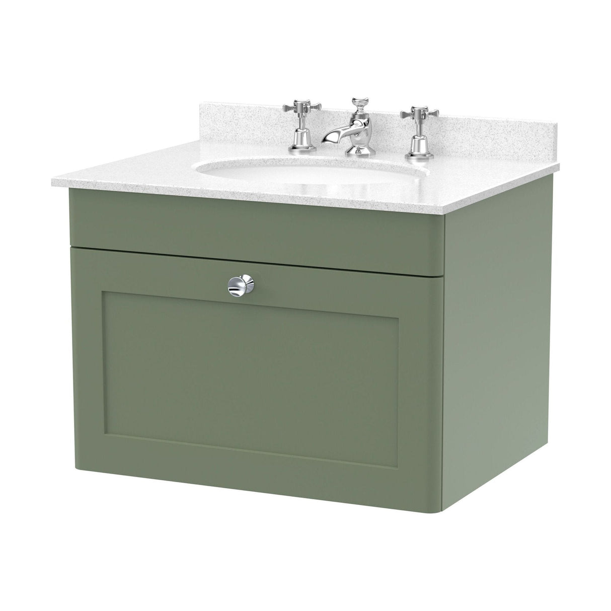 [BFCL894WR3] Swynnerton Traditional 1 Drawer Wall Hung Vanity Basin Unit with 3 Tap Hole White Marble Worktop and Basin, Choice of Size and Colour - Cutout