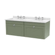 [BFCL894WR6] Swynnerton Traditional 2 Drawer Wall Hung Vanity Unit with Double Marble Basin, Satin Green, 1200mm - Cutout