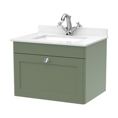 [BFCL894WS1] Swynnerton Traditional 1 Drawer Wall Hung Vanity Basin Unit with 1 Tap Hole White Marble Worktop and Square Basin, Choice of Size and Colour - Cutout