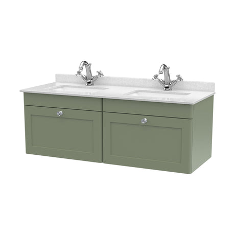 [BFCL894WS2] Swynnerton Traditional 2 Drawer Wall Hung Vanity Basin Unit with Double 1 Tap Hole White Marble Worktop and Square Basin, 1200mm, Choice of Colour - Cutout