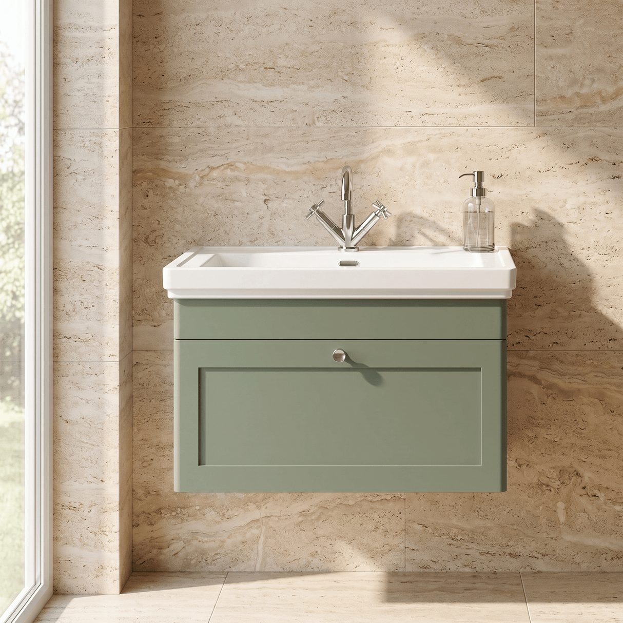 [BFCL896A] Swynnerton Traditional Wall Hung 1 Drawer Vanity Basin Unit with Fireclay Basin - Choice of Colour and Size - Silo