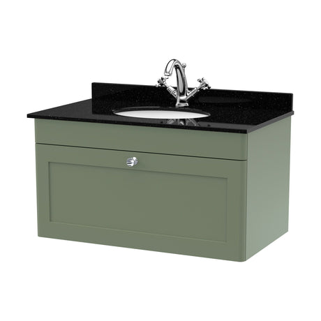 [BFCL896BR1] Swynnerton Traditional 1 Drawer Wall Hung Vanity Unit with Black Marble Worktop and 1 Tap Hole Basin, Choice of Size and Colour - Cutout