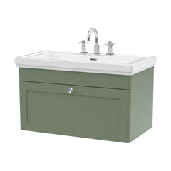 [BFCL896B] Swynnerton Traditional 1 Drawer Wall Hung Vanity Basin Unit with 3 Tap Hole Traditional Fireclay Basin, Choice of Size and Colour - Cutout