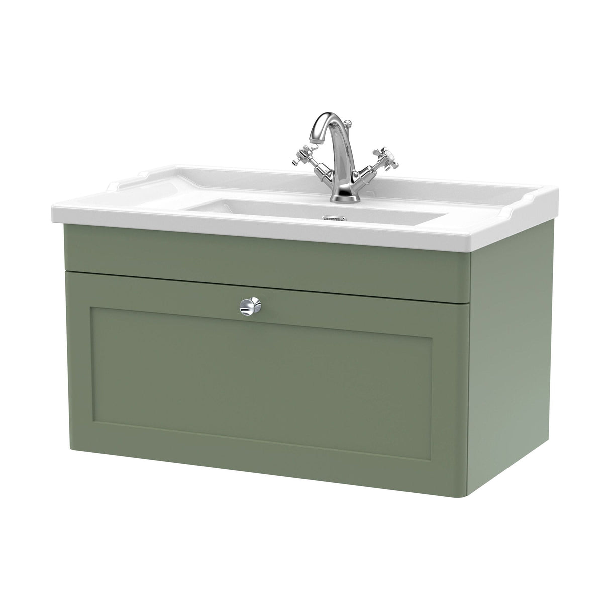 [BFCL896F] Swynnerton Traditional 1 Drawer Wall Hung Vanity Basin Unit with 1 Tap Hole Traditional Ceramic Basin, Choice of Size and Colour - Cutout