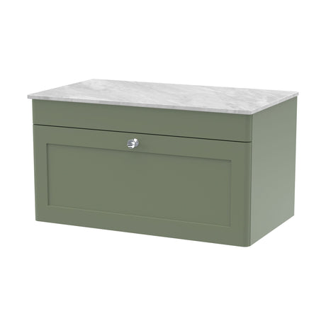 [BFCL896GMT] Swynnerton Traditional 1 Drawer Wall Hung Vanity Unit with Marble Top, Satin Green, 810mm - Cutout