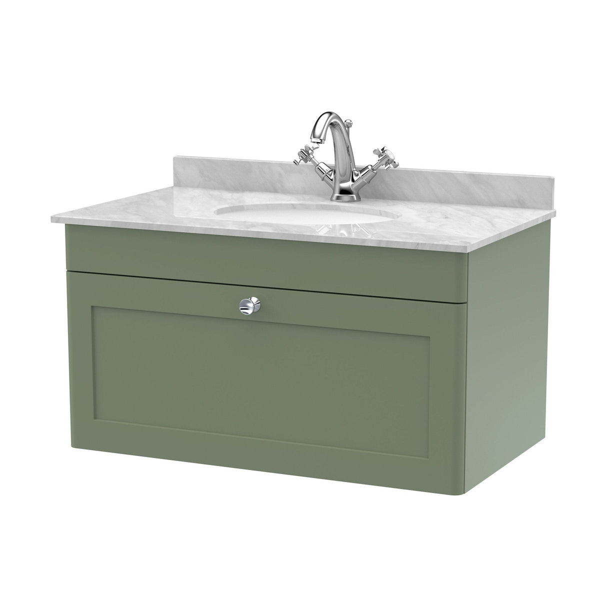 [BFCL896GR1] Swynnerton Traditional 1 Drawer Wall Hung Vanity Unit with Grey Marble Worktop and 1 Tap Hole Basin, Choice of Size and Colour - Cutout