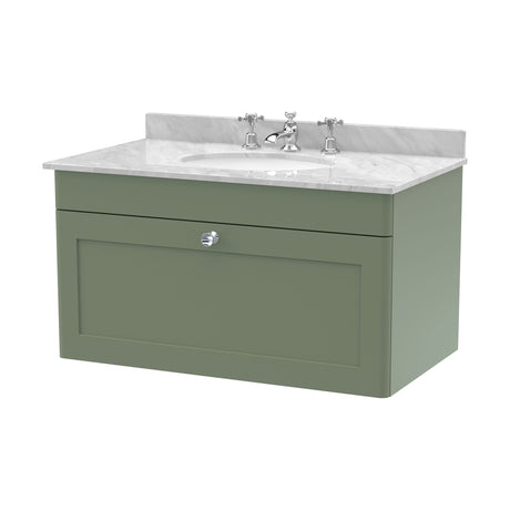 [BFCL896GR3] Swynnerton Traditional 1 Drawer Wall Hung Vanity Basin Unit with 3 Tap Hole Grey Marble Top Basin, Choice of Size and Colour - Cutout