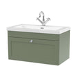 [BFCL896L] Swynnerton Traditional 1 Drawer Wall Hung Vanity Unit with Fireclay Basin, Satin Green, 800mm - Cutout