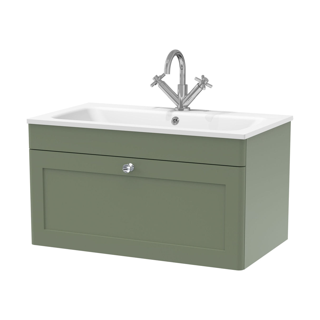 [BFCL896P] Swynnerton Traditional 1 Drawer Wall Hung Vanity Basin Unit with 1 Tap Hole Stone Basin, Choice of Size and Colour - Cutout