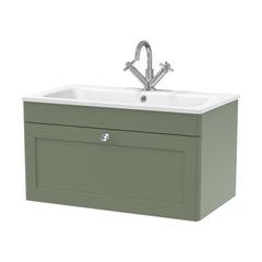 [BFCL896P] Swynnerton Traditional 1 Drawer Wall Hung Vanity Basin Unit with 1 Tap Hole Stone Basin, Choice of Size and Colour - Cutout