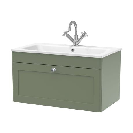 [BFCL896P] Swynnerton Traditional 1 Drawer Wall Hung Vanity Basin Unit with 1 Tap Hole Stone Basin, Choice of Size and Colour - Cutout