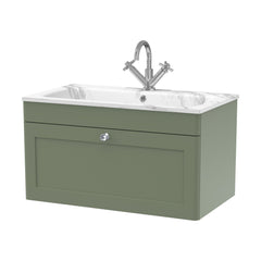 [BFCL896Q] Swynnerton Traditional 1 Drawer Wall Hung Vanity Basin Unit with 1 Tap Hole Marble Effect Stone Basin, Choice of Size and Colour - Cutout