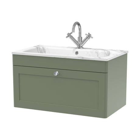 [BFCL896Q] Swynnerton Traditional 1 Drawer Wall Hung Vanity Basin Unit with 1 Tap Hole Marble Effect Stone Basin, Choice of Size and Colour - Cutout