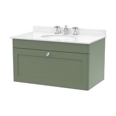 [BFCL896WR3] Swynnerton Traditional 1 Drawer Wall Hung Vanity Basin Unit with 3 Tap Hole White Marble Worktop and Basin, Choice of Size and Colour - Cutout