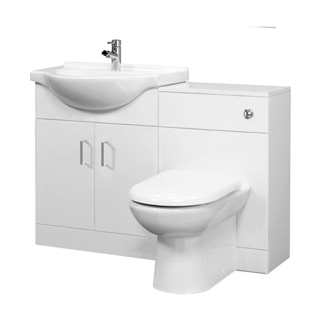 [BFCR001RB] Cloakroom Furniture Pack - Cabinet, Round Basin, WC Unit, Concealed Cistern, Back to Wall Pan and Soft Close Seat - Gloss White - Cutout